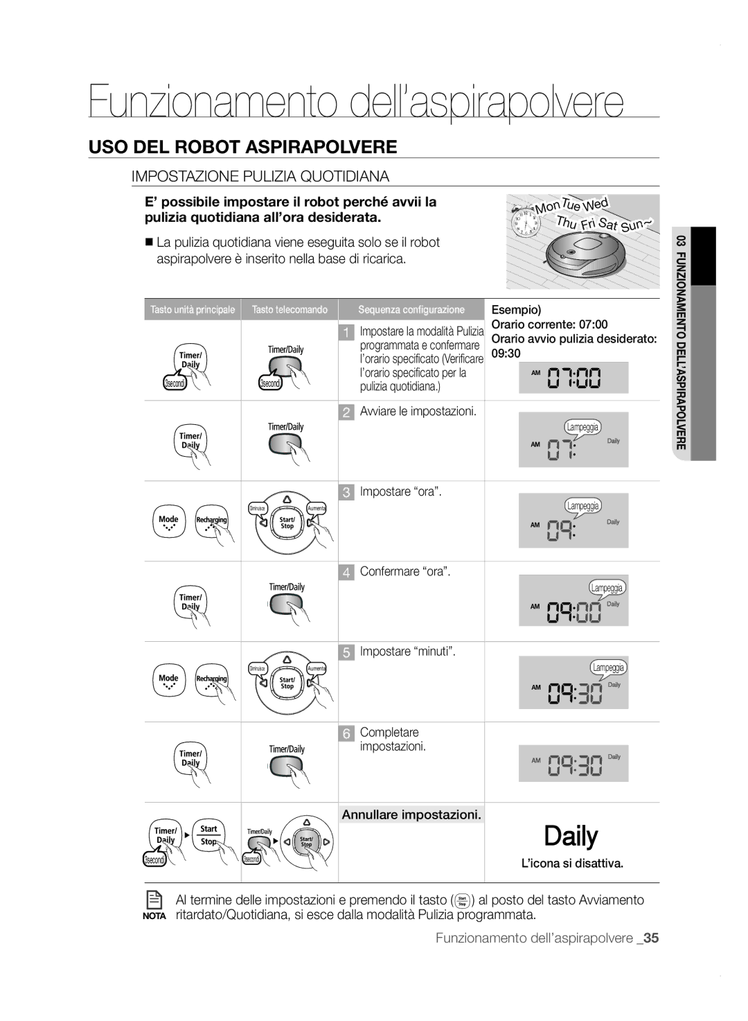 Samsung VCR8850L3R/XET manual Impostazione Pulizia Quotidiana, Esempio 