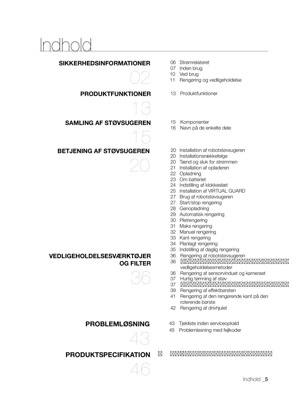 Samsung VCR8855L3B/XEE, VCR8855L3B/XEF, VCR8855L3B/BOL manual Indhold, Problemløsning Produktspecifikation 