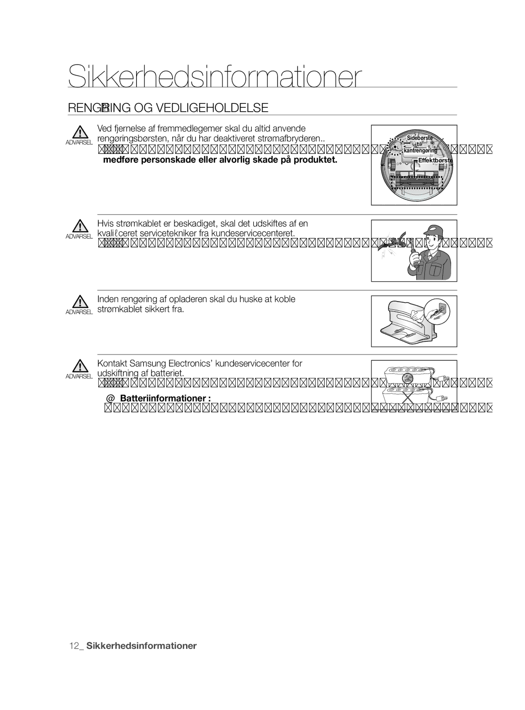 Samsung VCR8855L3B/XEF, VCR8855L3B/BOL, VCR8855L3B/XEE manual Hvis dette ikke overholdes, kan det medføre elektrisk stød 