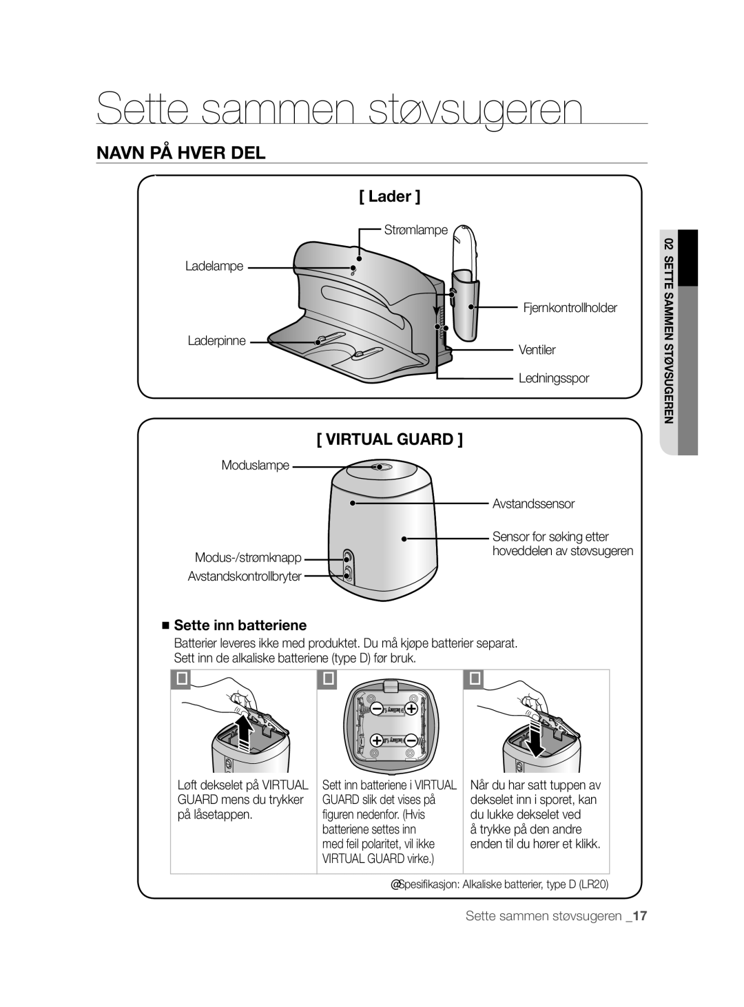 Samsung VCR8855L3B/XEE, VCR8855L3B/XEF, VCR8855L3B/BOL manual Strømlampe, Ladelampe, Laderpinne Ventiler Ledningsspor 