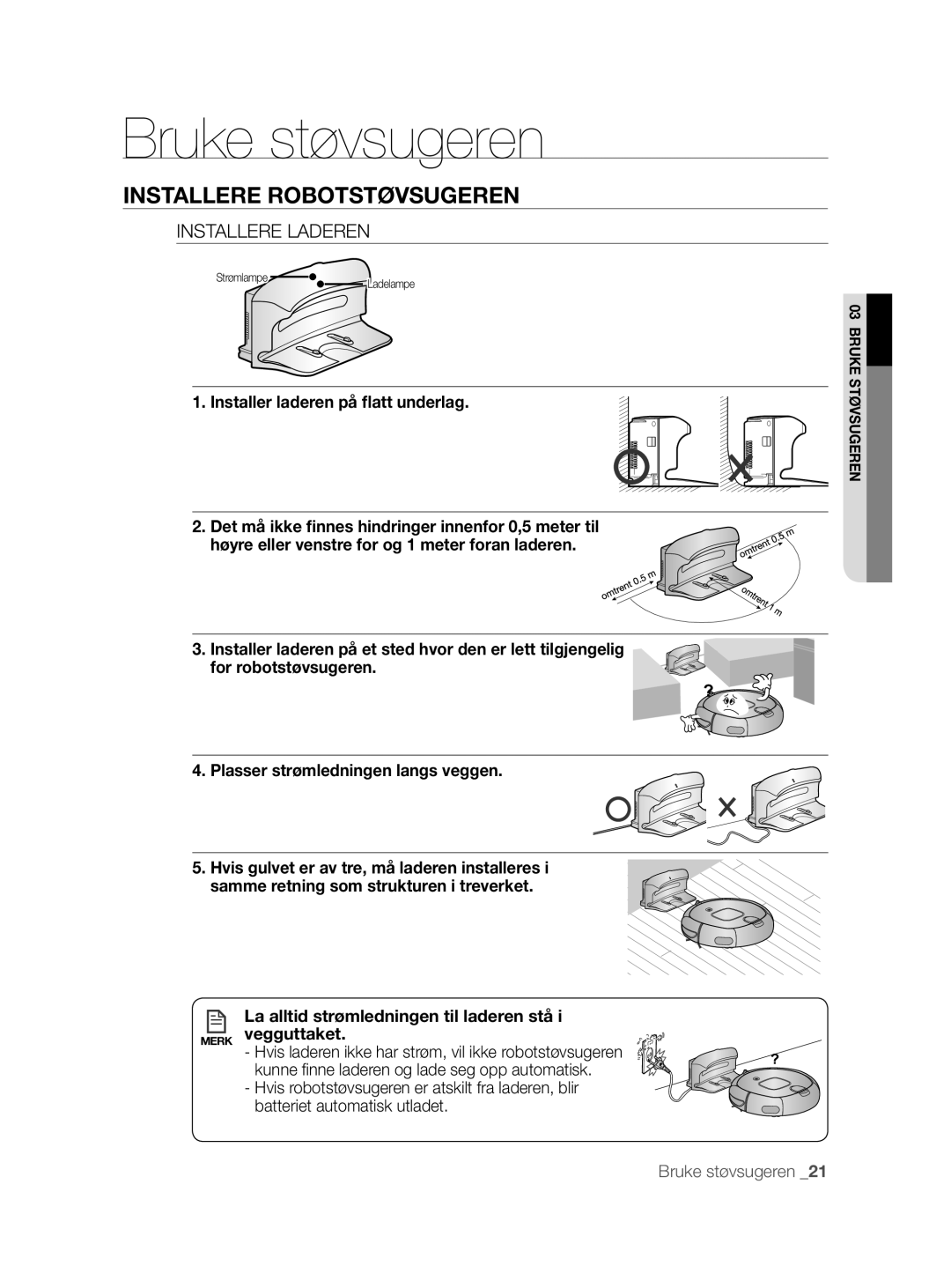 Samsung VCR8855L3B/XEF, VCR8855L3B/BOL, VCR8855L3B/XEE manual Installere Laderen, Installer laderen på flatt underlag 