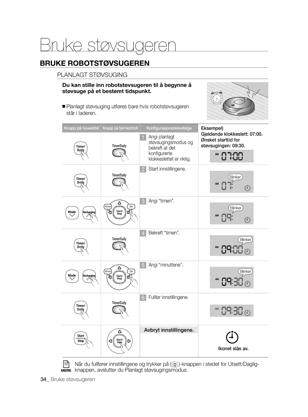 Samsung VCR8855L3B/BOL, VCR8855L3B/XEF, VCR8855L3B/XEE manual Planlagt Støvsuging 