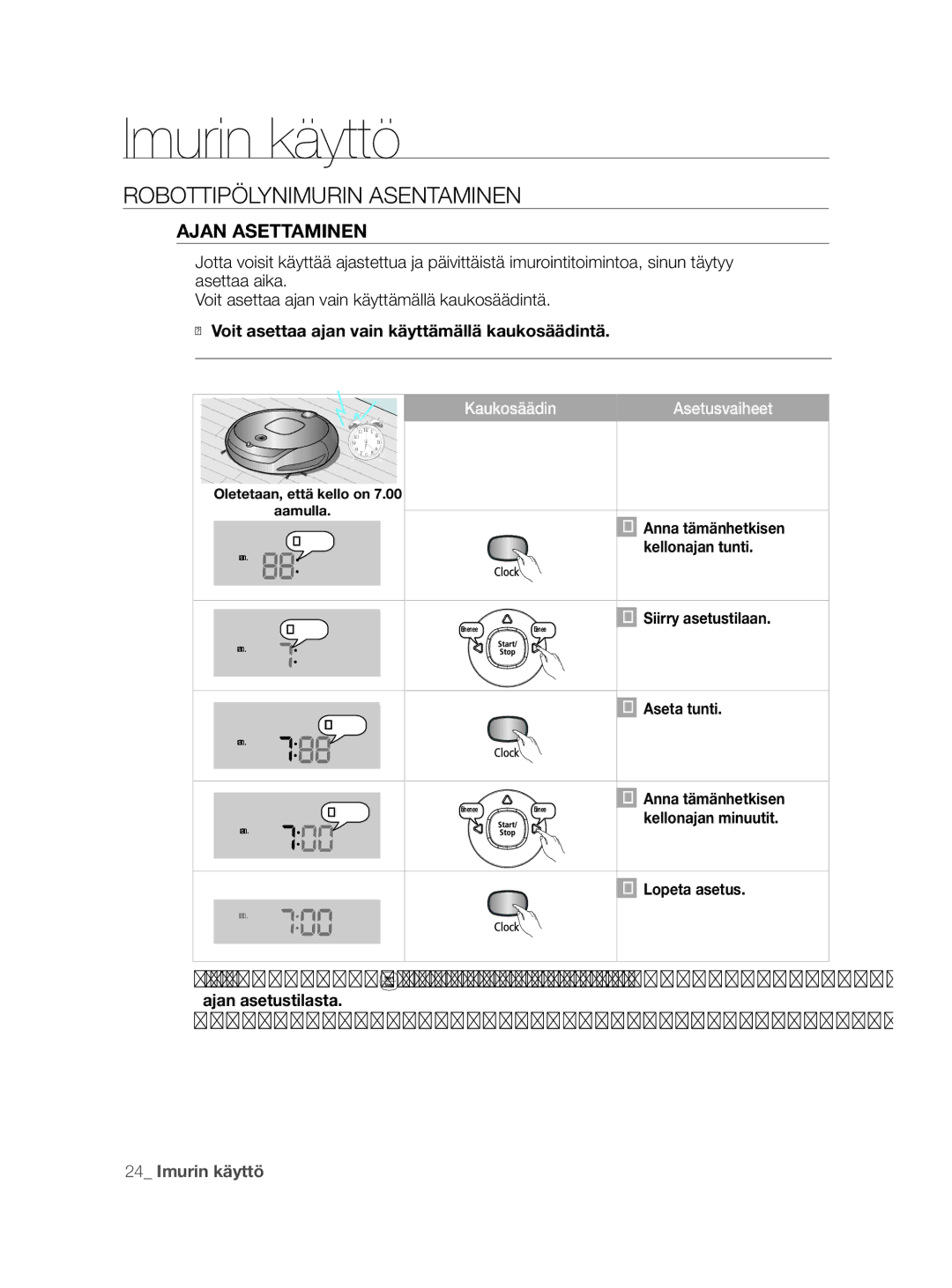 Samsung VCR8855L3B/XEF, VCR8855L3B/BOL, VCR8855L3B/XEE Ajan Asettaminen, Voit asettaa ajan vain käyttämällä kaukosäädintä 