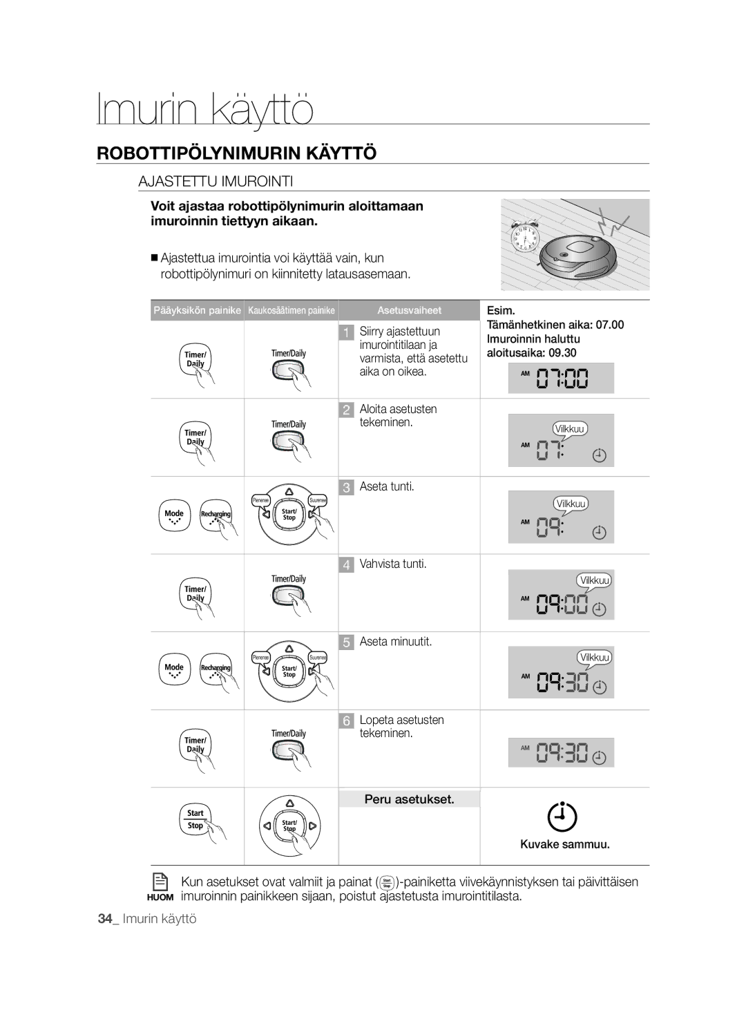 Samsung VCR8855L3B/BOL, VCR8855L3B/XEF, VCR8855L3B/XEE manual Ajastettu Imurointi 