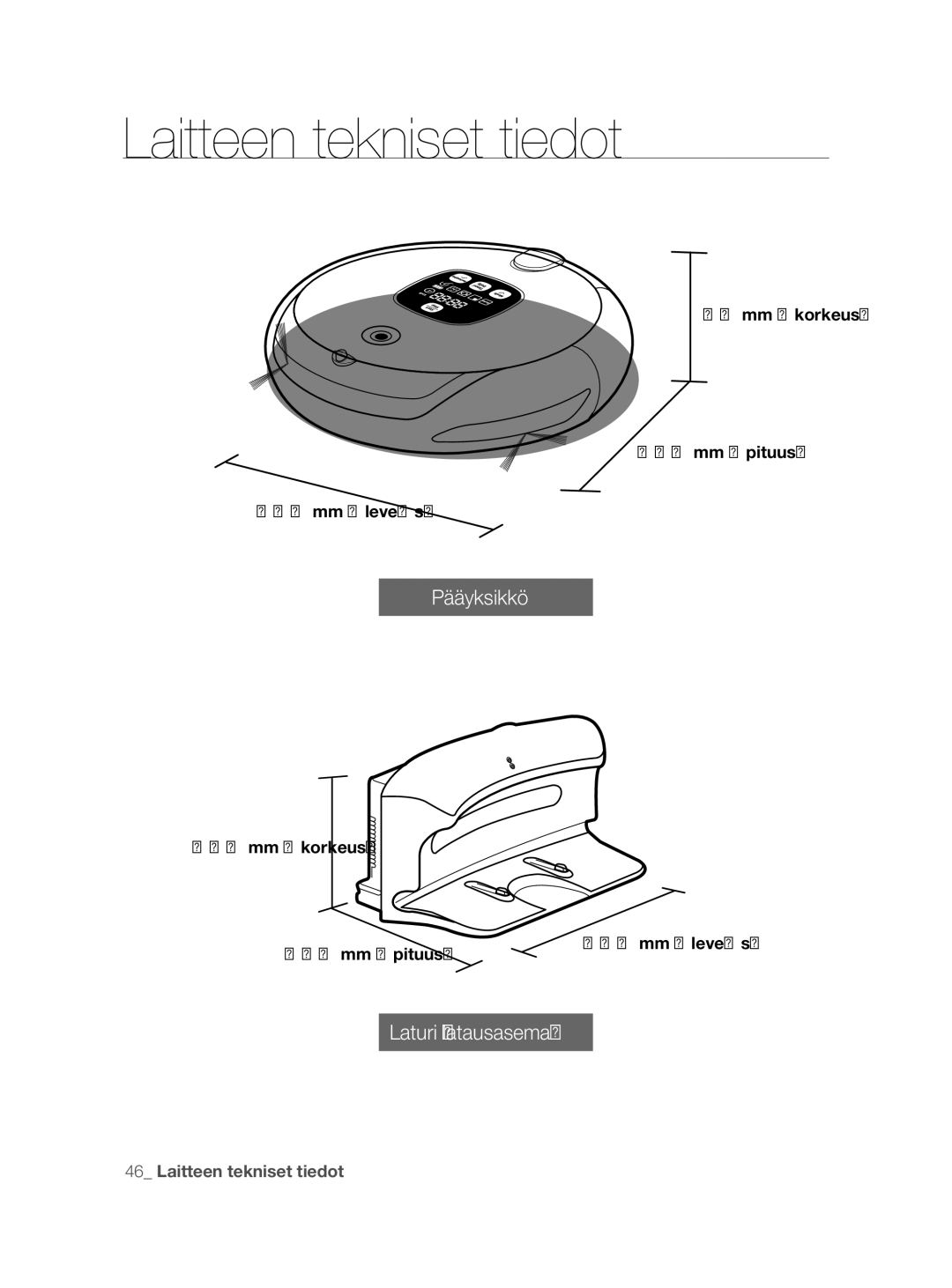 Samsung VCR8855L3B/BOL, VCR8855L3B/XEF, VCR8855L3B/XEE manual Laitteen tekniset tiedot, Mm korkeus Mm pituus Mm leveys 