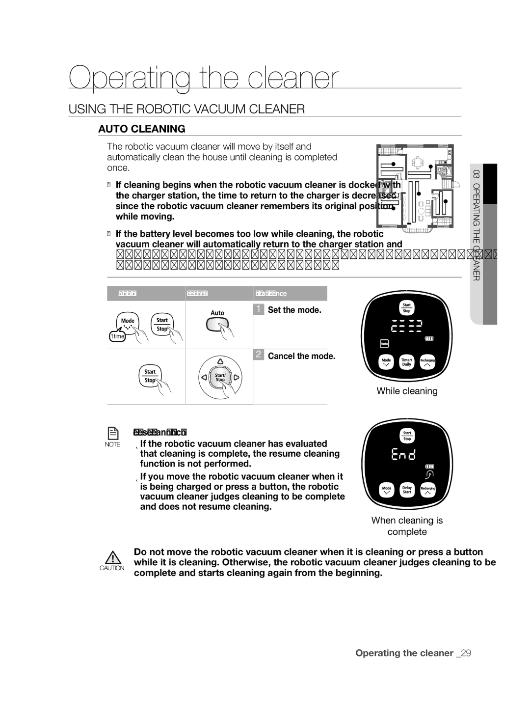 Samsung VCR8855L3B/XEE manual Auto Cleaning, While cleaning, About the Resume Cleaning function, When cleaning is Complete 