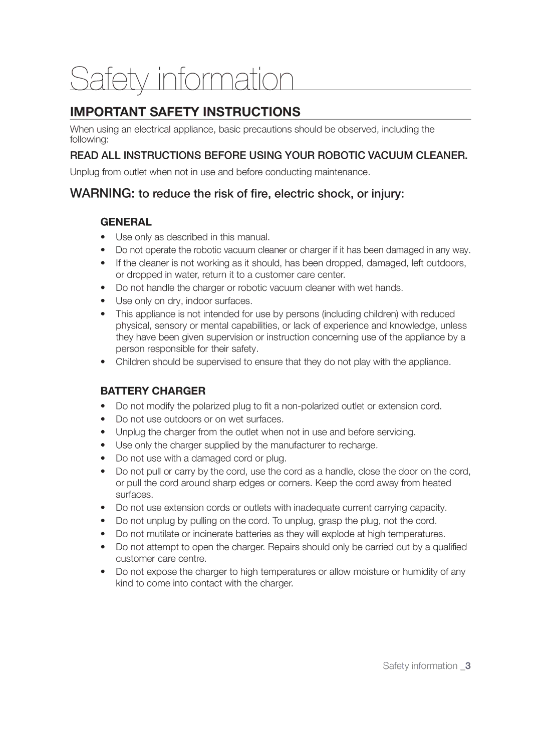 Samsung VCR8855L3B/XEF, VCR8855L3B/BOL, VCR8855L3B/XEE manual Important Safety Instructions, General 