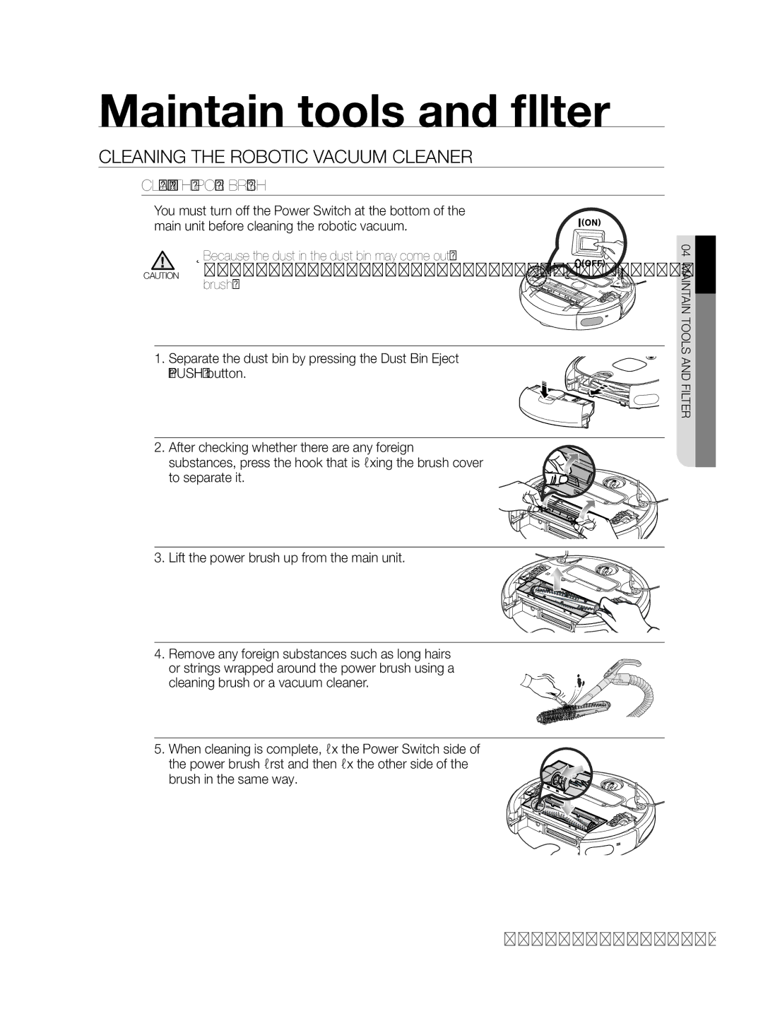 Samsung VCR8855L3B/XEF, VCR8855L3B/BOL, VCR8855L3B/XEE manual Cleaning the Power Brush 