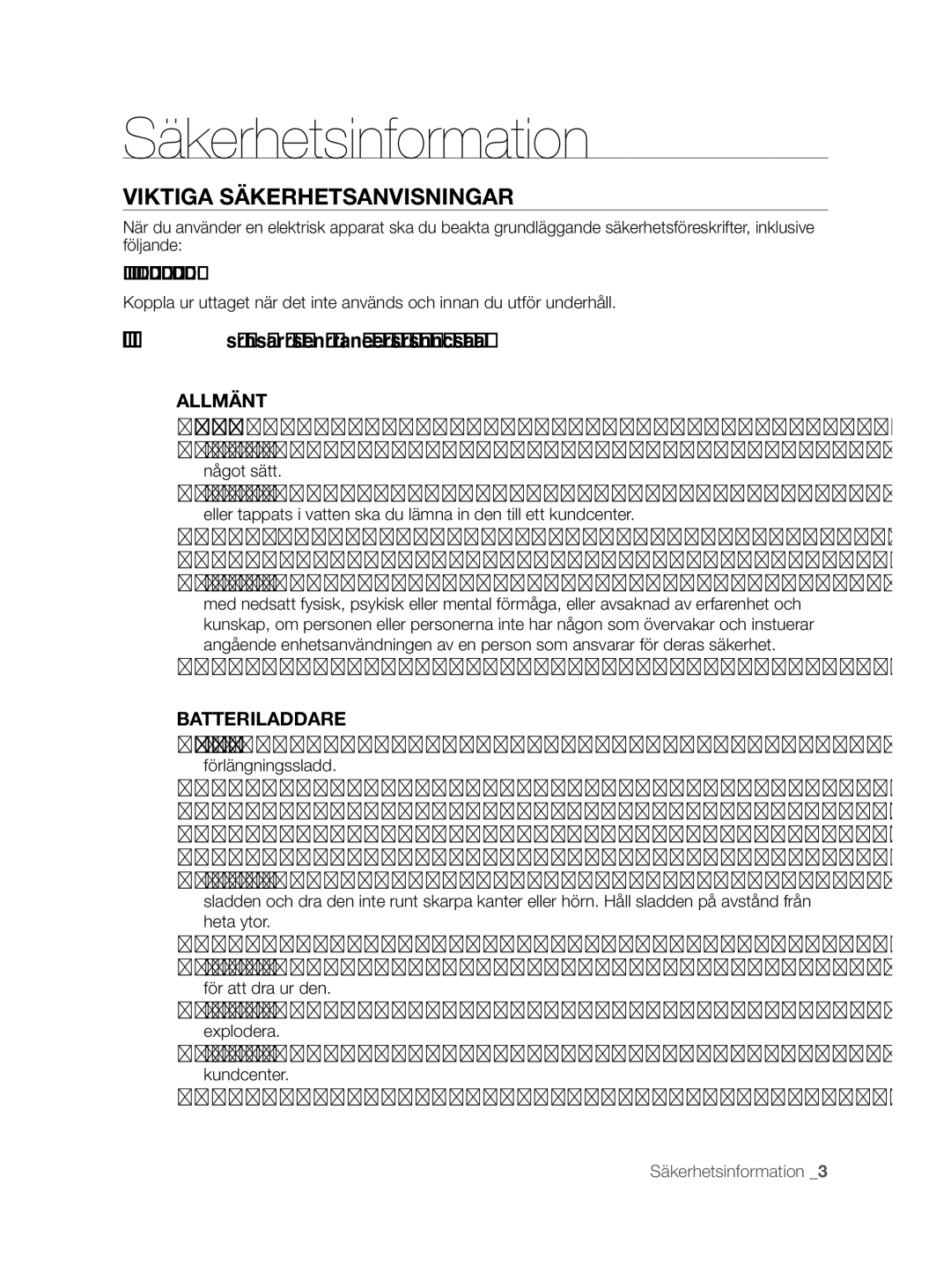 Samsung VCR8855L3B/XEF, VCR8855L3B/BOL, VCR8855L3B/XEE manual Viktiga Säkerhetsanvisningar, Allmänt 