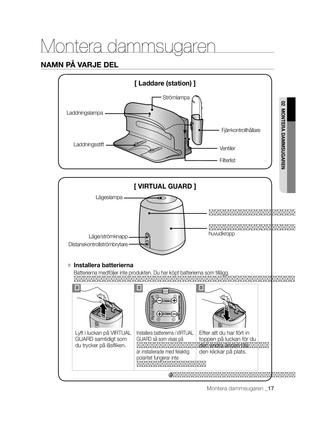 Samsung VCR8855L3B/XEE, VCR8855L3B/XEF, VCR8855L3B/BOL manual Laddare station, Installera batterierna 