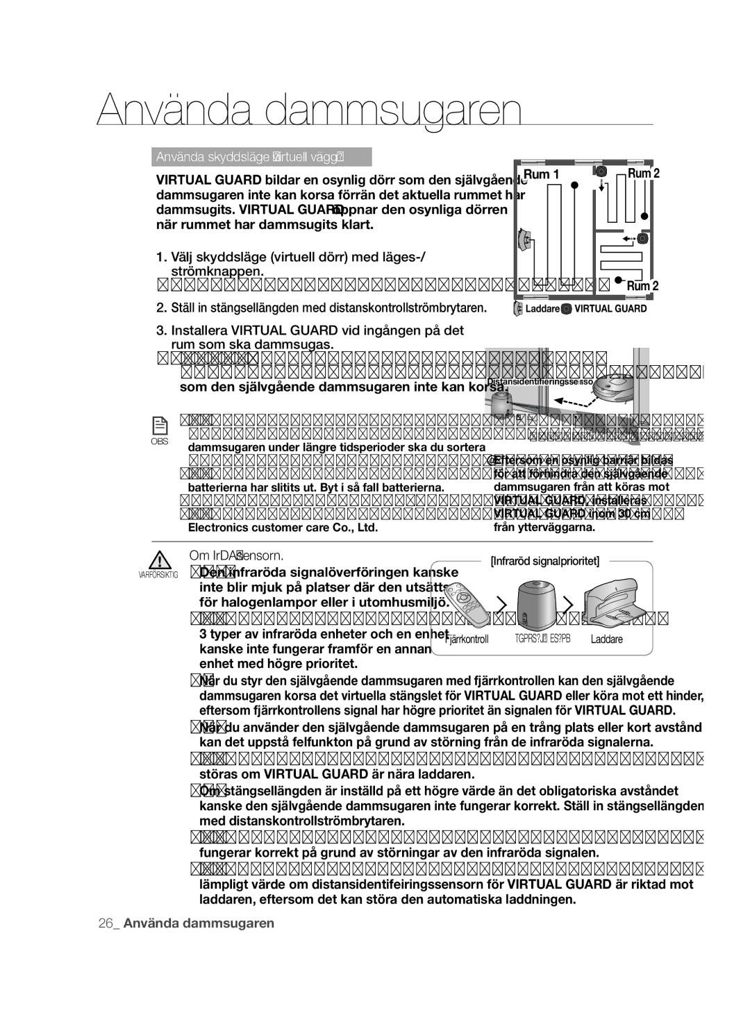 Samsung VCR8855L3B/XEE manual Rum, Om IrDA-sensorn, Kanske inte fungerar framför en annan, Enhet med högre prioritet 