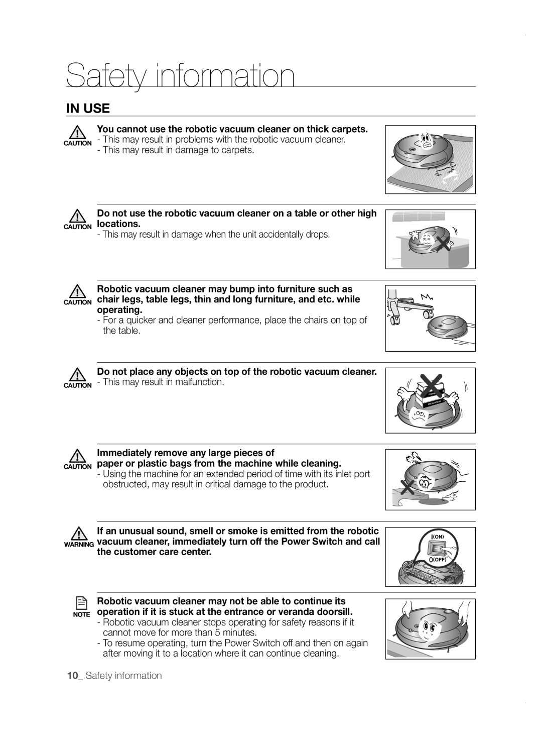 Samsung VCR8855L3B/XEO, VCR8855L3B/XET manual Use, This may result in damage to carpets, This may result in malfunction 