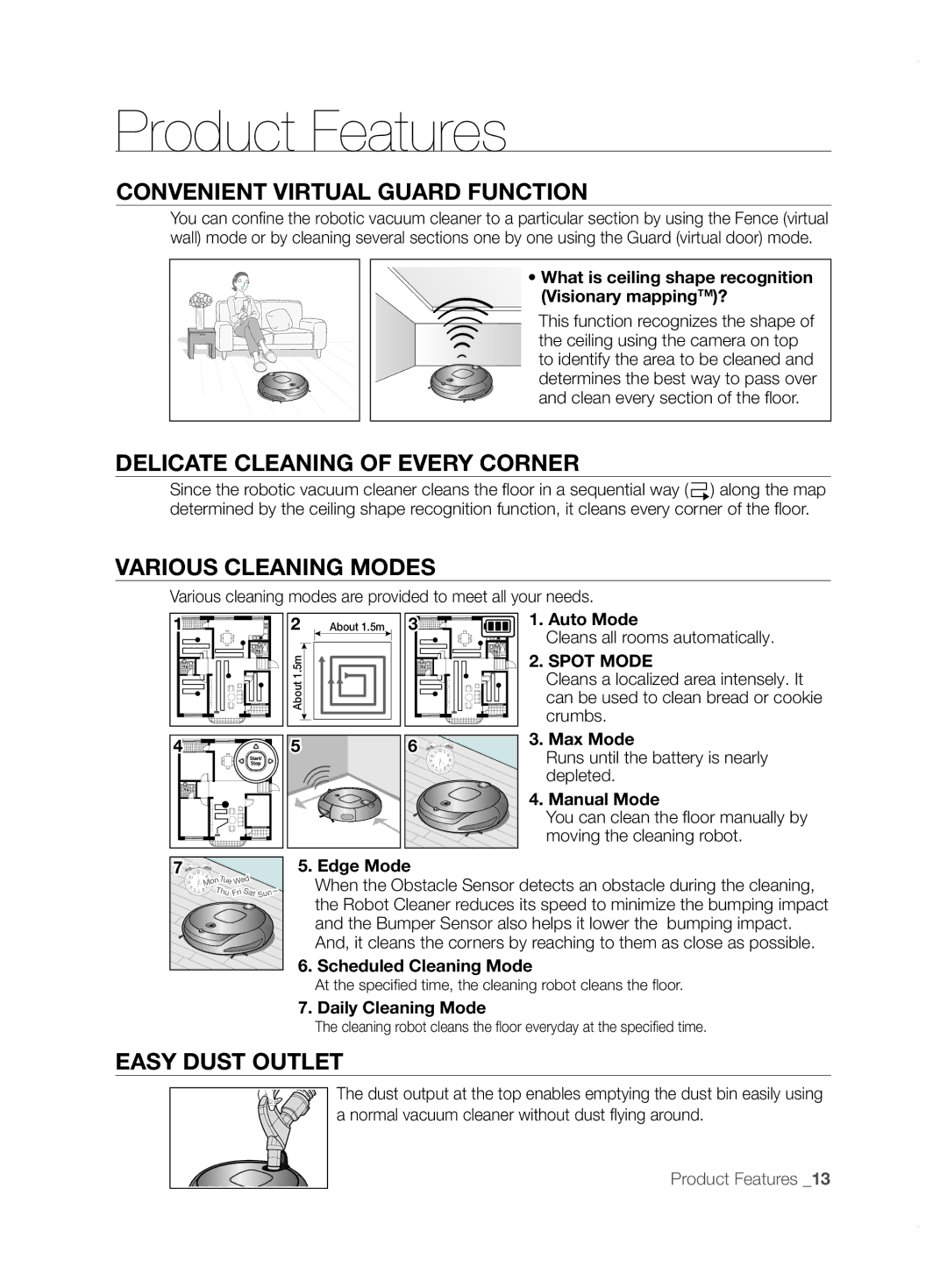 Samsung VCR8855L3B/BOL manual Product Features, Convenient Virtual Guard Function, Delicate Cleaning of Every Corner 