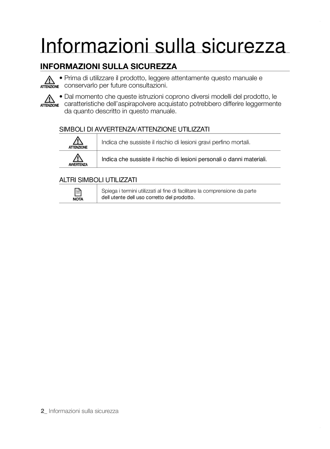 Samsung VCR8855L3B/XET manual Informazioni sulla sicurezza, Informazioni Sulla Sicurezza, Altri Simboli Utilizzati 