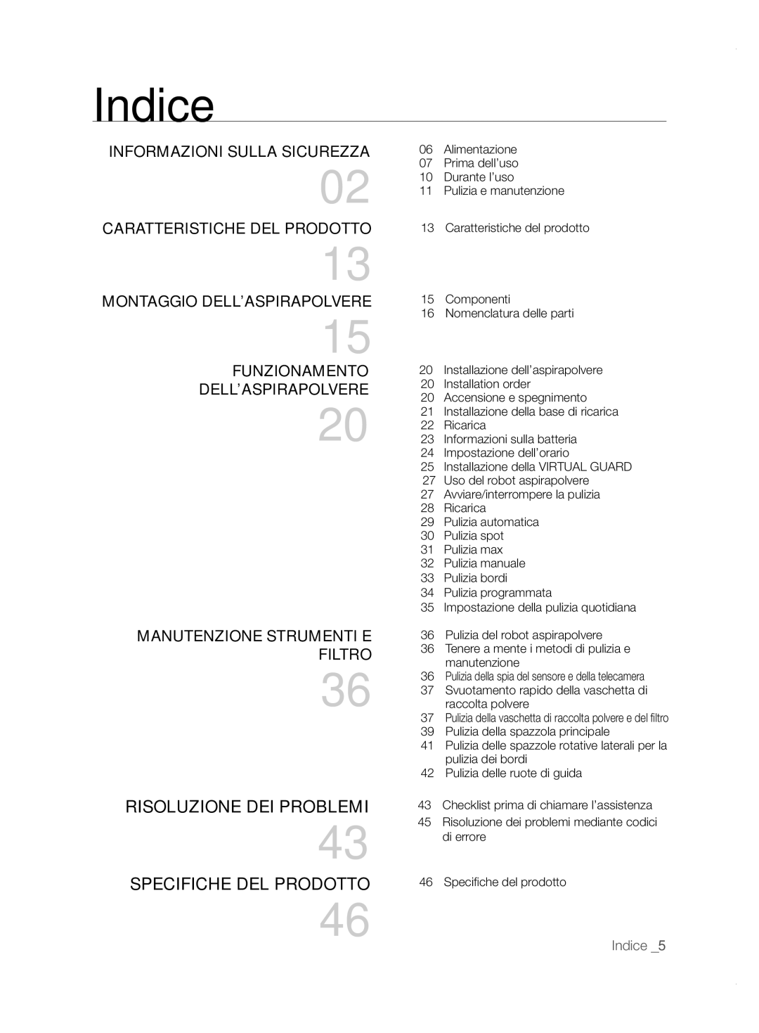 Samsung VCR8855L3B/SWS, VCR8855L3B/XEO, VCR8855L3B/XET manual Indice, Risoluzione DEI Problemi Specifiche DEL Prodotto 