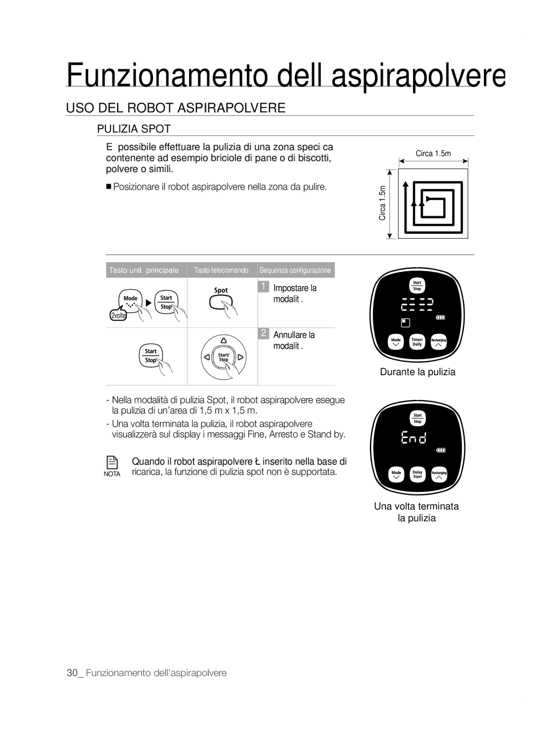 Samsung VCR8855L3B/SWS, VCR8855L3B/XEO manual Pulizia Spot, Posizionare il robot aspirapolvere nella zona da pulire 