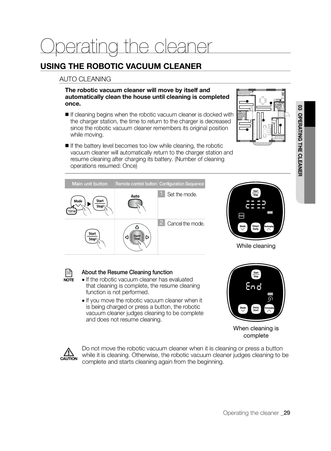 Samsung VCR8855L3B/SWS manual Auto Cleaning, While cleaning, About the Resume Cleaning function, When cleaning is Complete 