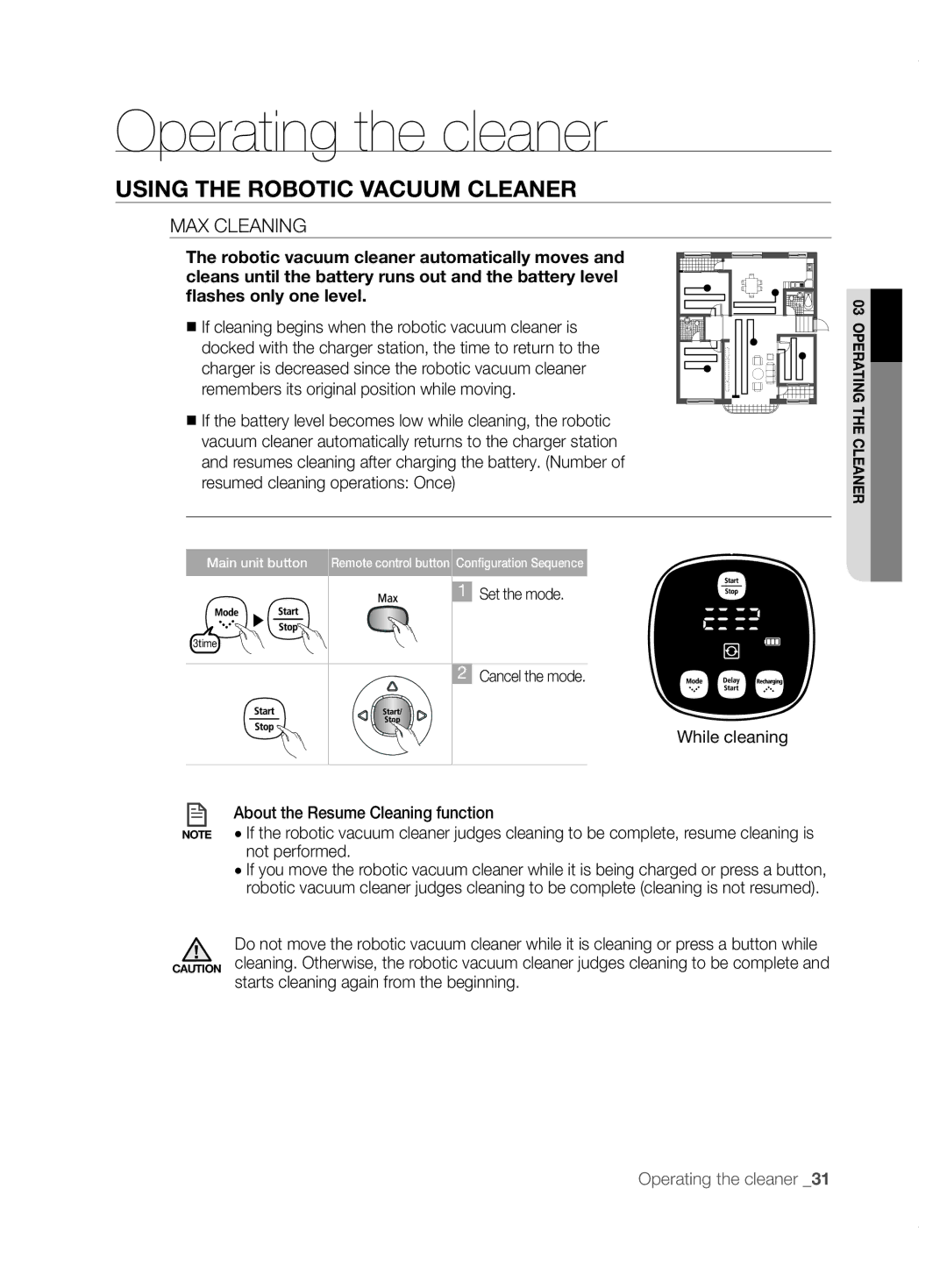 Samsung VCR8855L3B/XET, VCR8855L3B/XEO, VCR8855L3B/XEF manual Max Cleaning, While cleaning About the Resume Cleaning function 