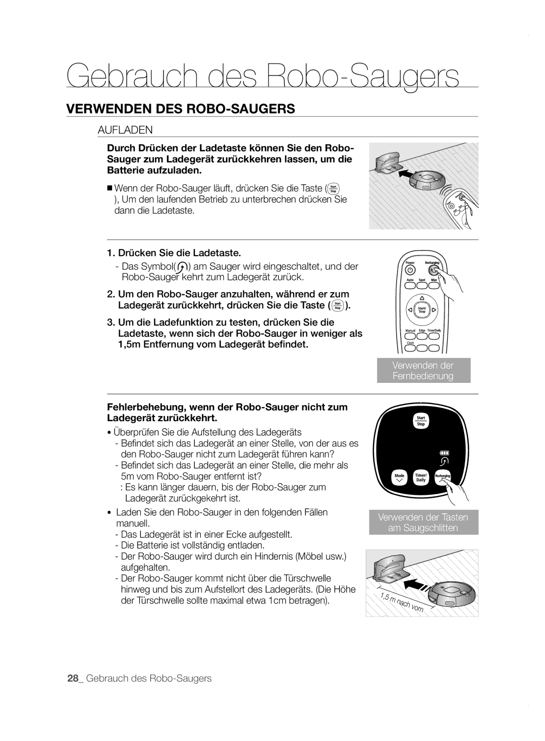 Samsung VCR8855L3B/XET, VCR8855L3B/XEO, VCR8855L3B/XEF manual Aufladen, Überprüfen Sie die Aufstellung des Ladegeräts 