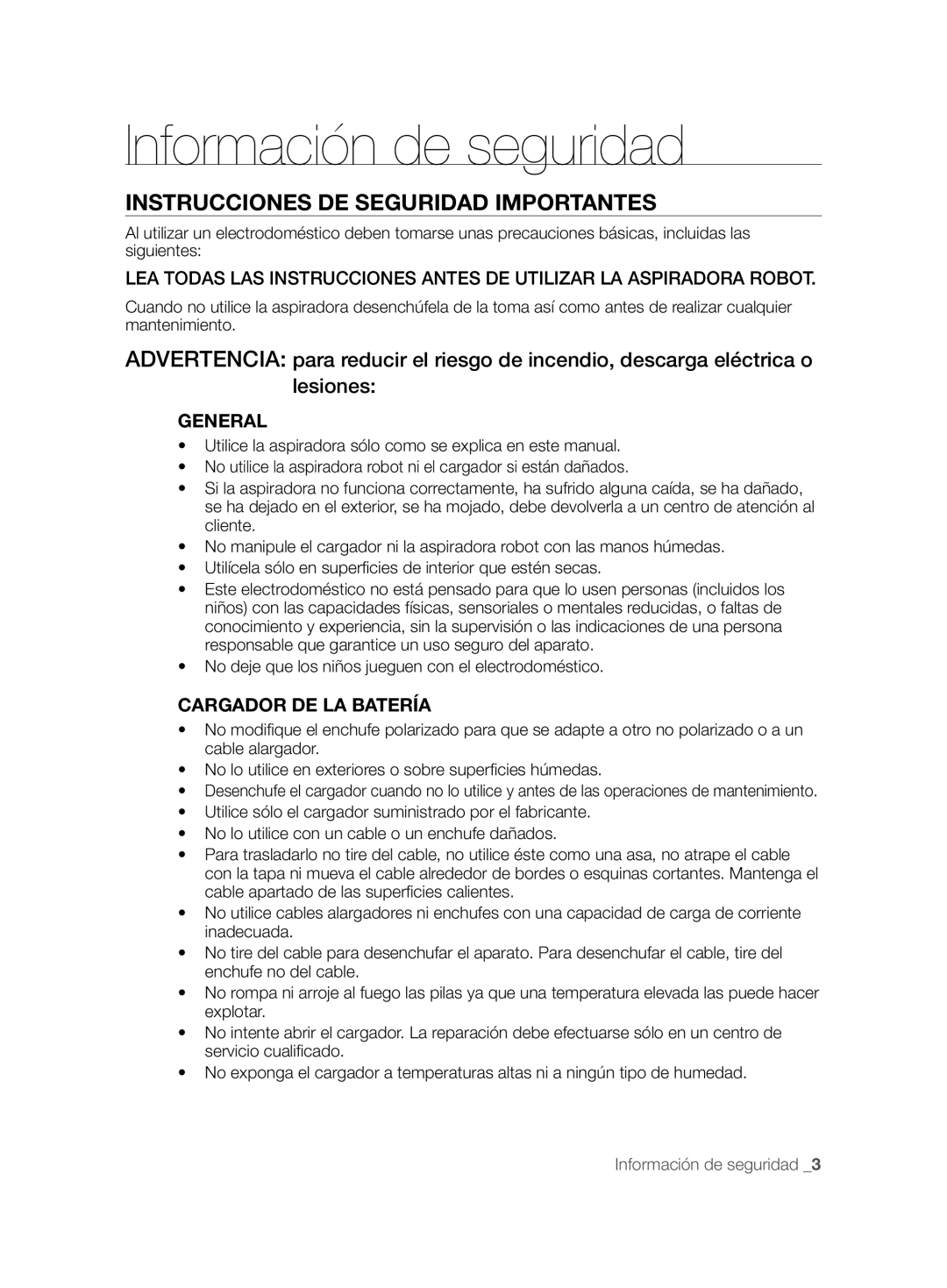 Samsung VCR8857L3R/XEF manual Instrucciones DE Seguridad Importantes, General, Cargador DE LA Batería 