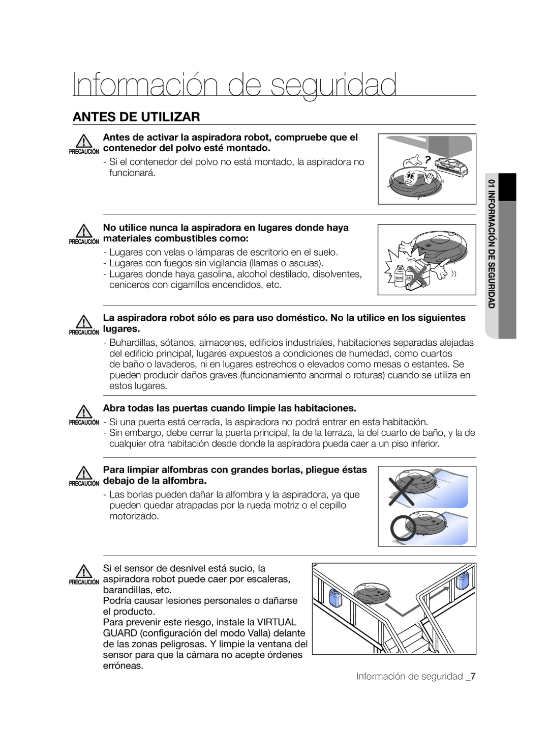 Samsung VCR8857L3R/XEF manual Antes DE Utilizar, Abra todas las puertas cuando limpie las habitaciones 