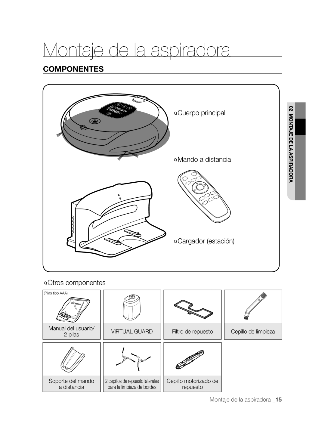 Samsung VCR8857L3R/XEF manual Montaje de la aspiradora, Componentes 