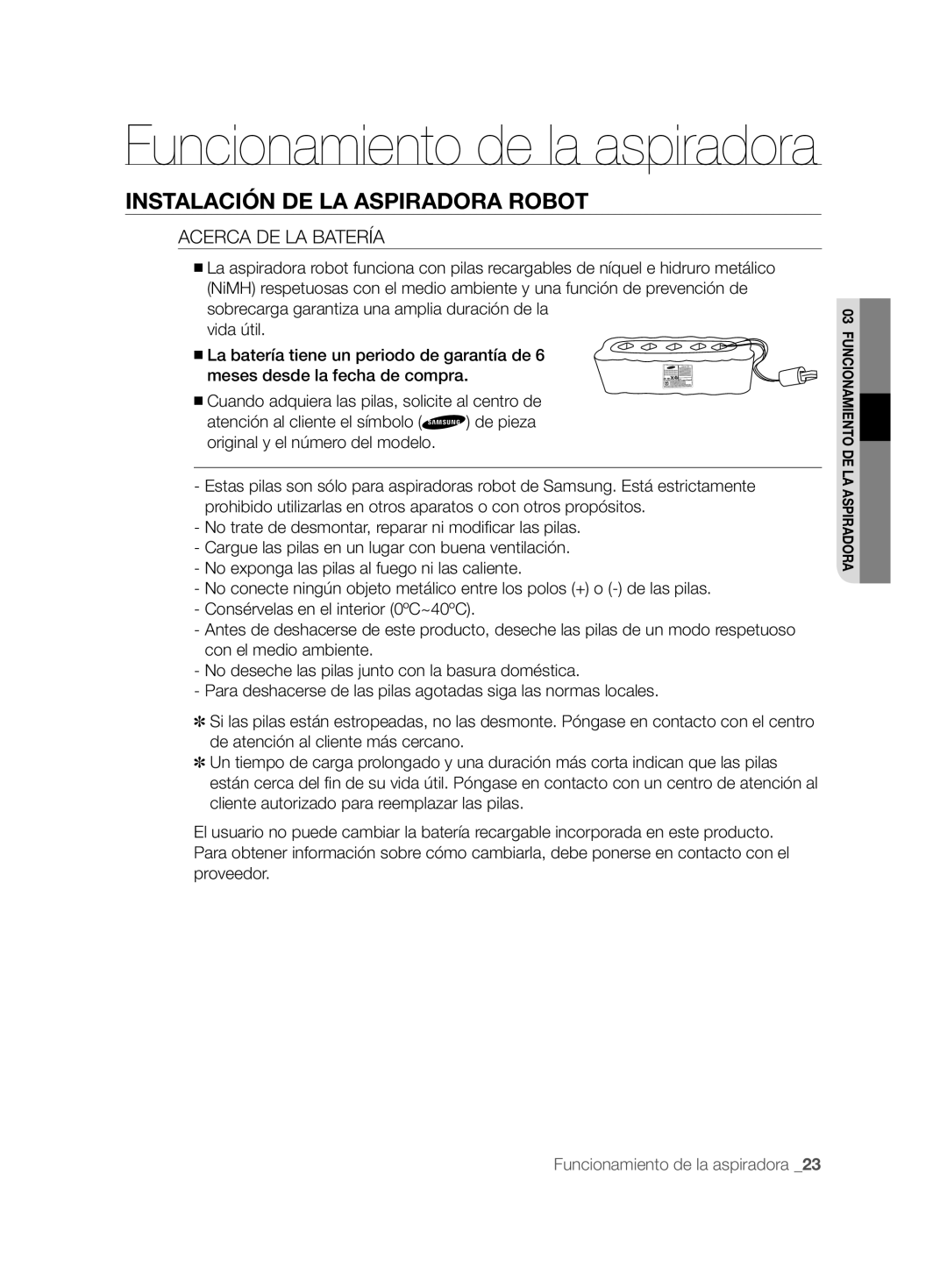 Samsung VCR8857L3R/XEF manual Acerca DE LA Batería 