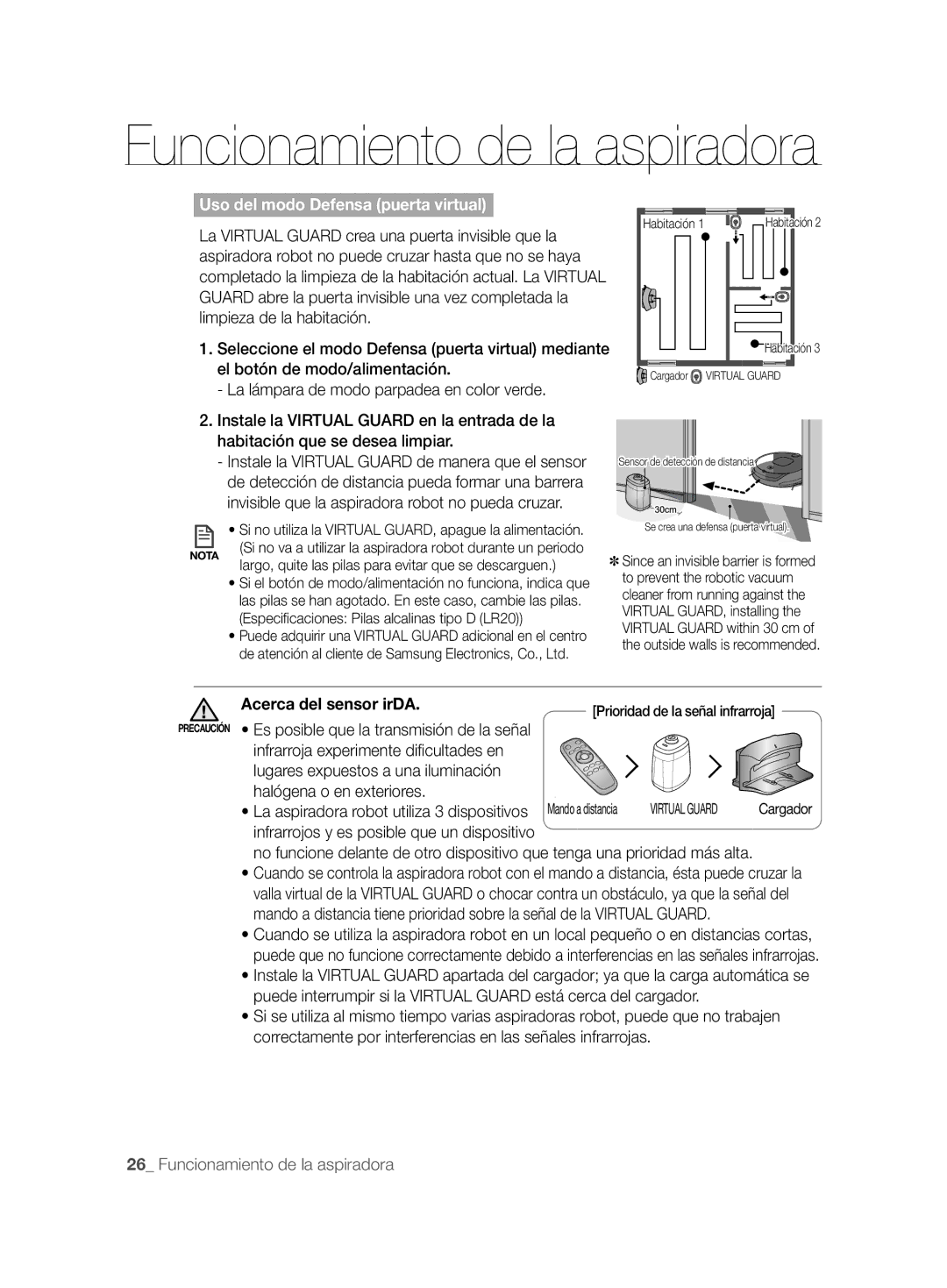 Samsung VCR8857L3R/XEF manual Uso del modo Defensa puerta virtual, Acerca del sensor irDA 