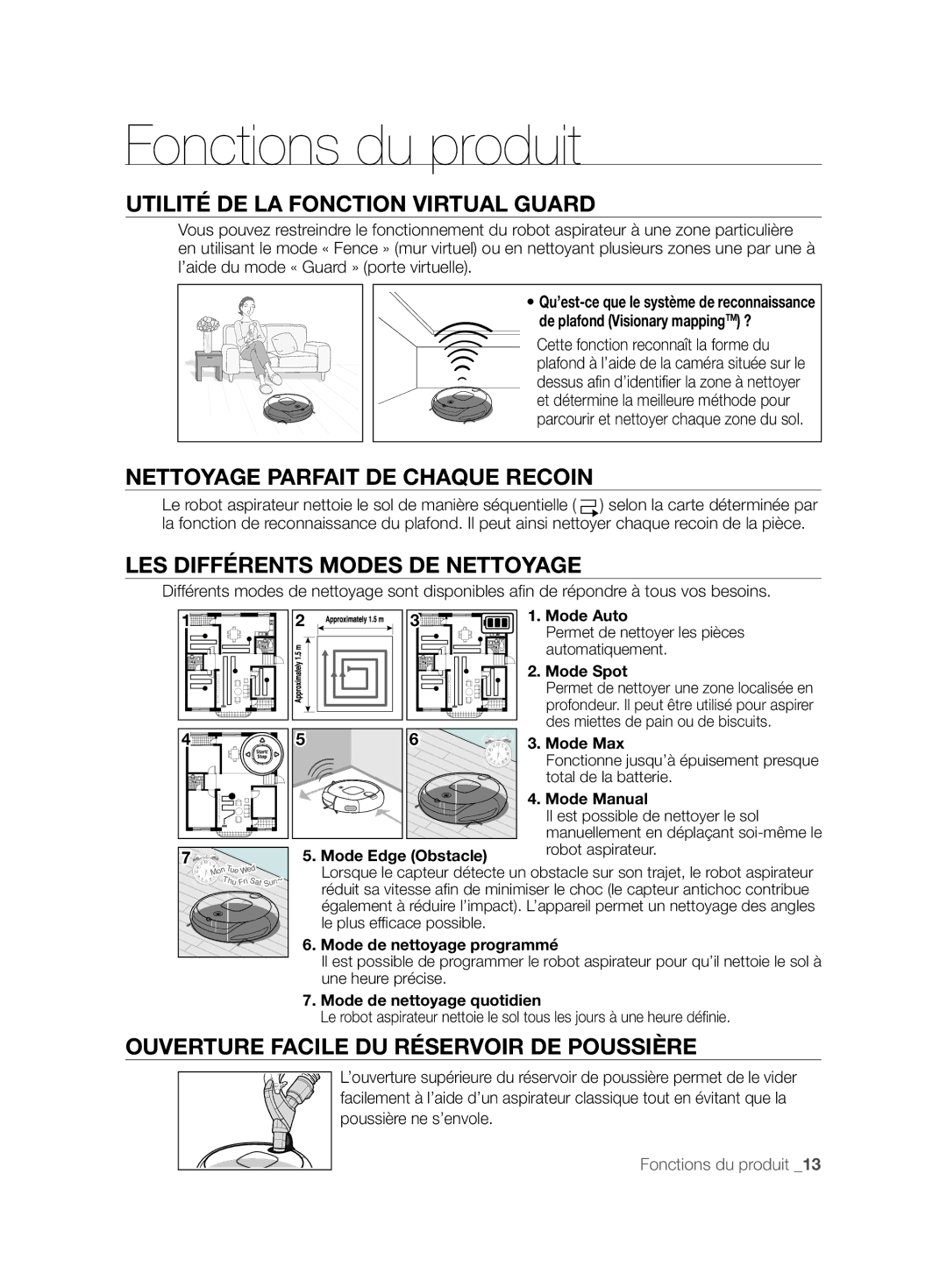 Samsung VCR8857L3R/XEF manual Ouverture Facile DU Réservoir DE Poussière 