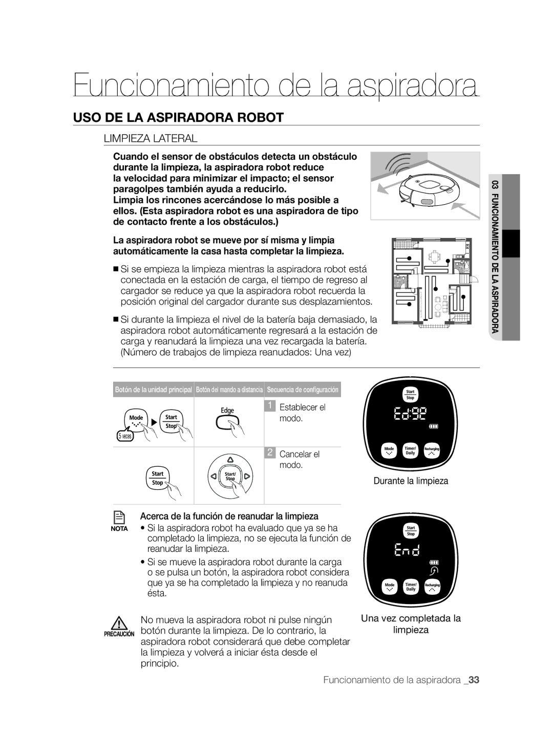 Samsung VCR8857L3R/XEF manual Limpieza Lateral, Número de trabajos de limpieza reanudados Una vez 