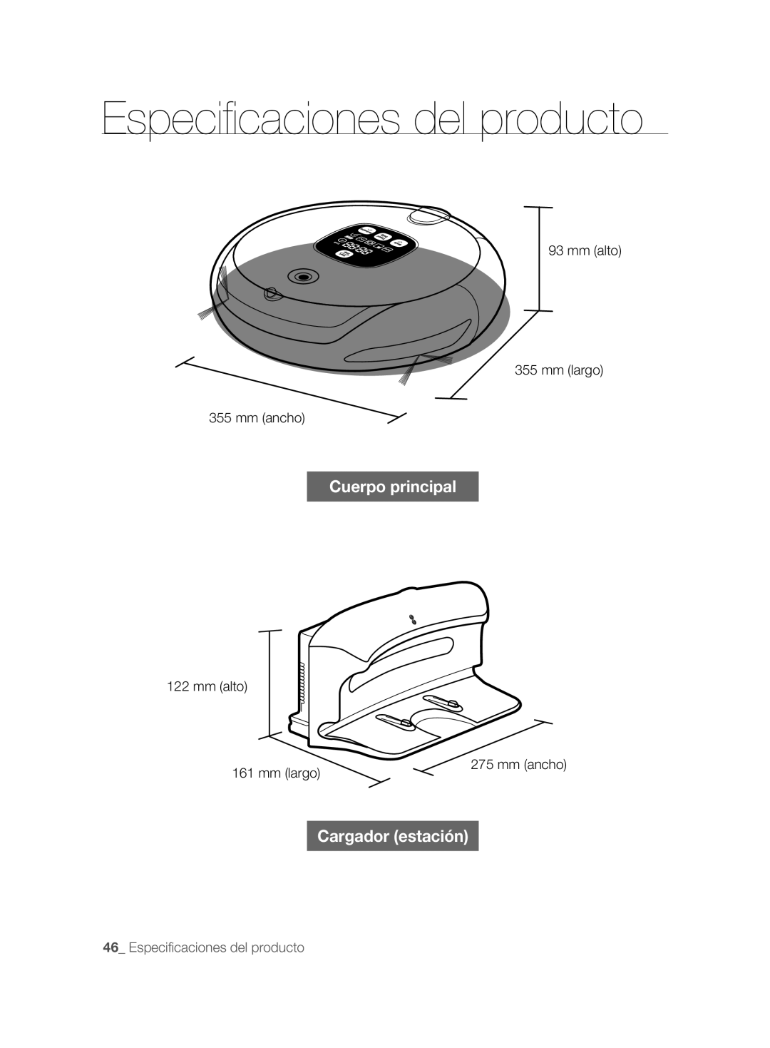 Samsung VCR8857L3R/XEF manual Especiﬁ caciones del producto, Mm alto Mm largo Mm ancho 