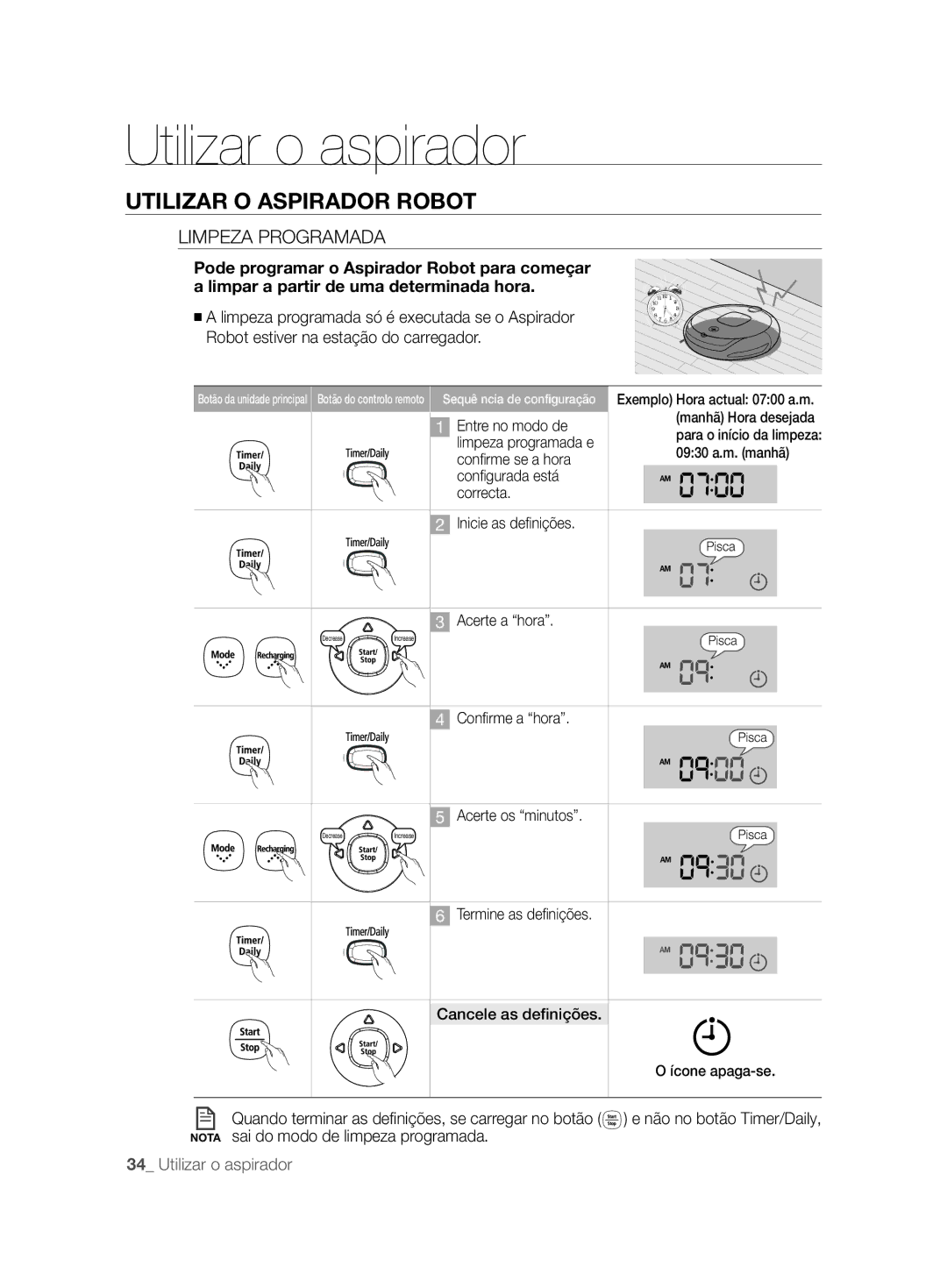 Samsung VCR8857L3R/XEF manual Limpeza Programada 