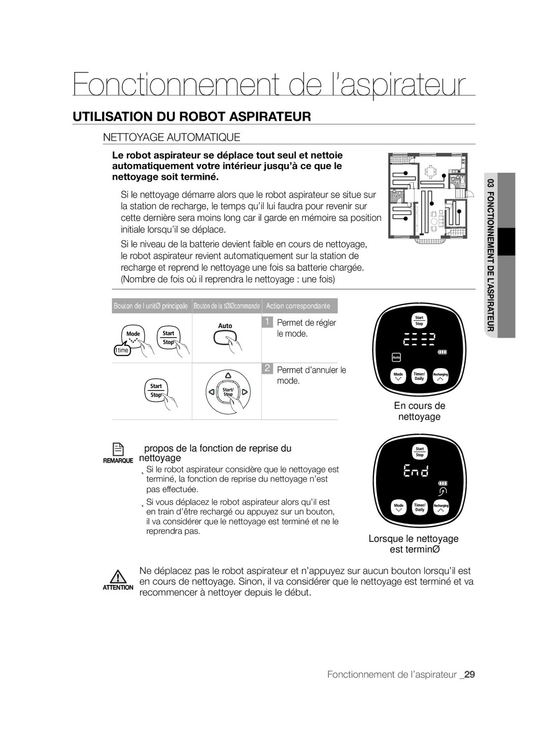 Samsung VCR8857L3R/XEF manual Nettoyage Automatique, En cours de Nettoyage Propos de la fonction de reprise du 