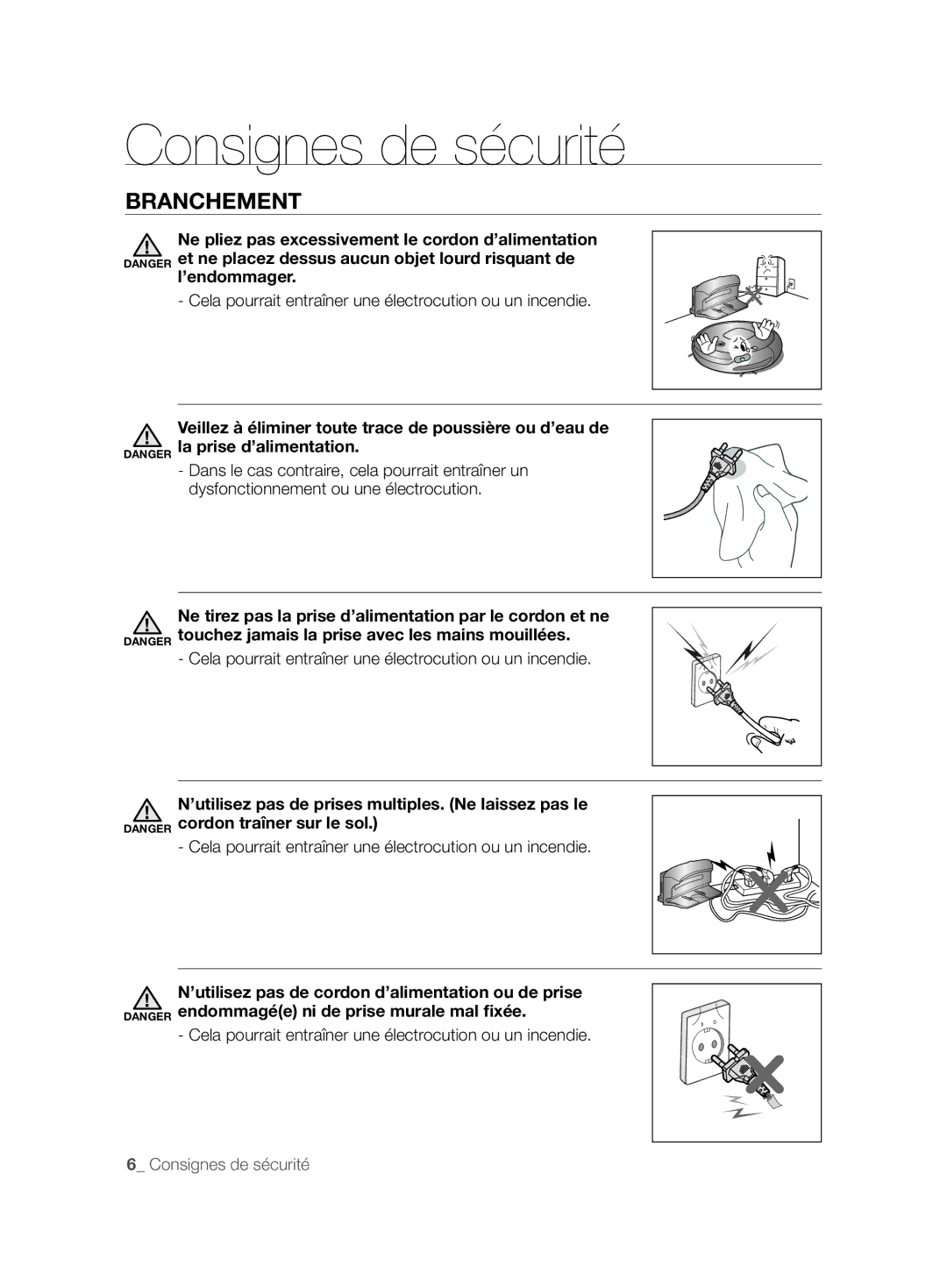 Samsung VCR8857L3R/XEF manual Branchement, Ne pliez pas excessivement le cordon d’alimentation 