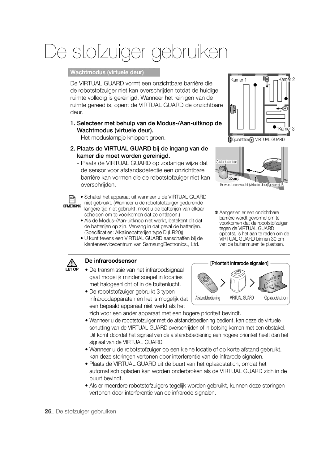 Samsung VCR8857L3R/XEF manual Wachtmodus virtuele deur, De infraroodsensor 