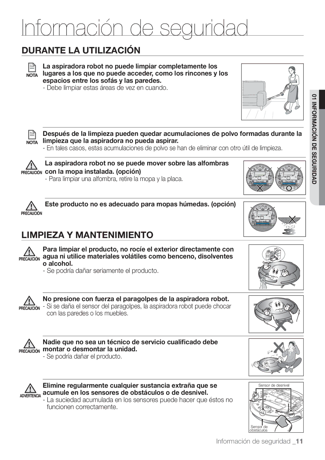 Samsung VCR8874T3B/XEE manual Limpieza Y Mantenimiento, Este producto no es adecuado para mopas húmedas. opción 