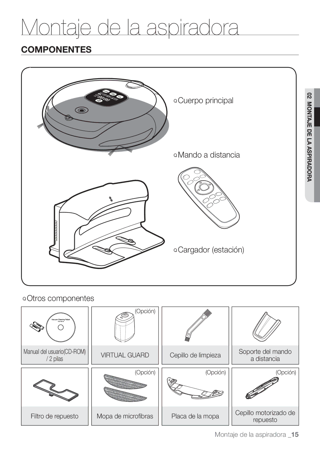 Samsung VCR8874T3B/XEE manual Montaje de la aspiradora, Componentes 