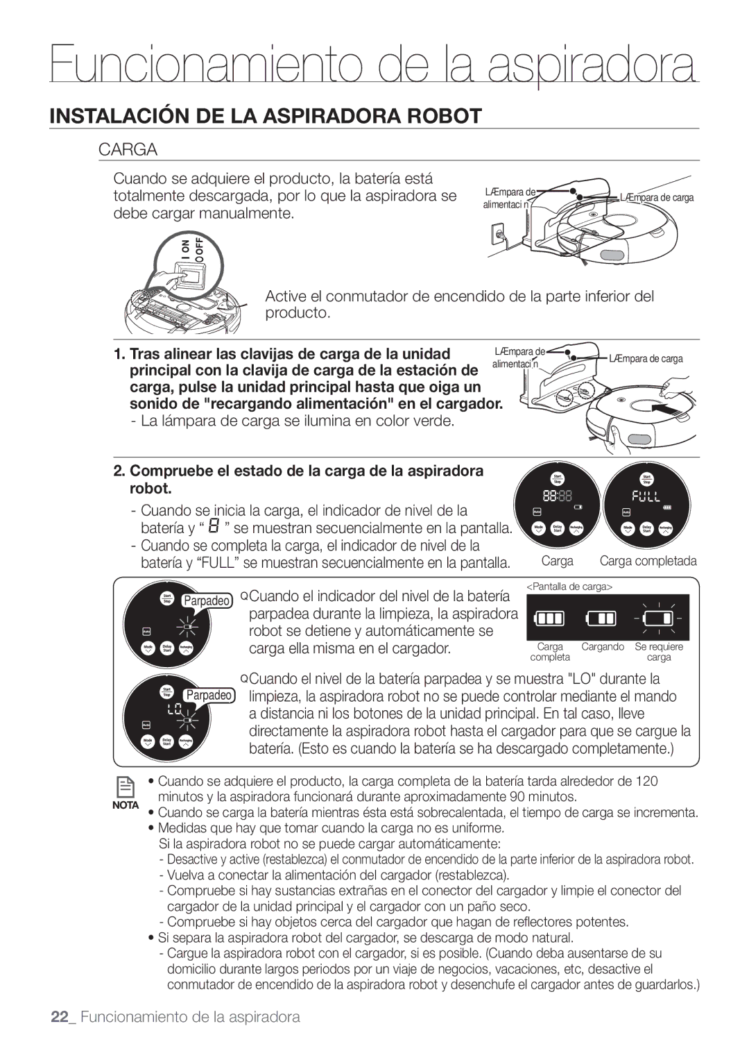 Samsung VCR8874T3B/XEE manual Carga, Tras alinear las clavijas de carga de la unidad, Robot 