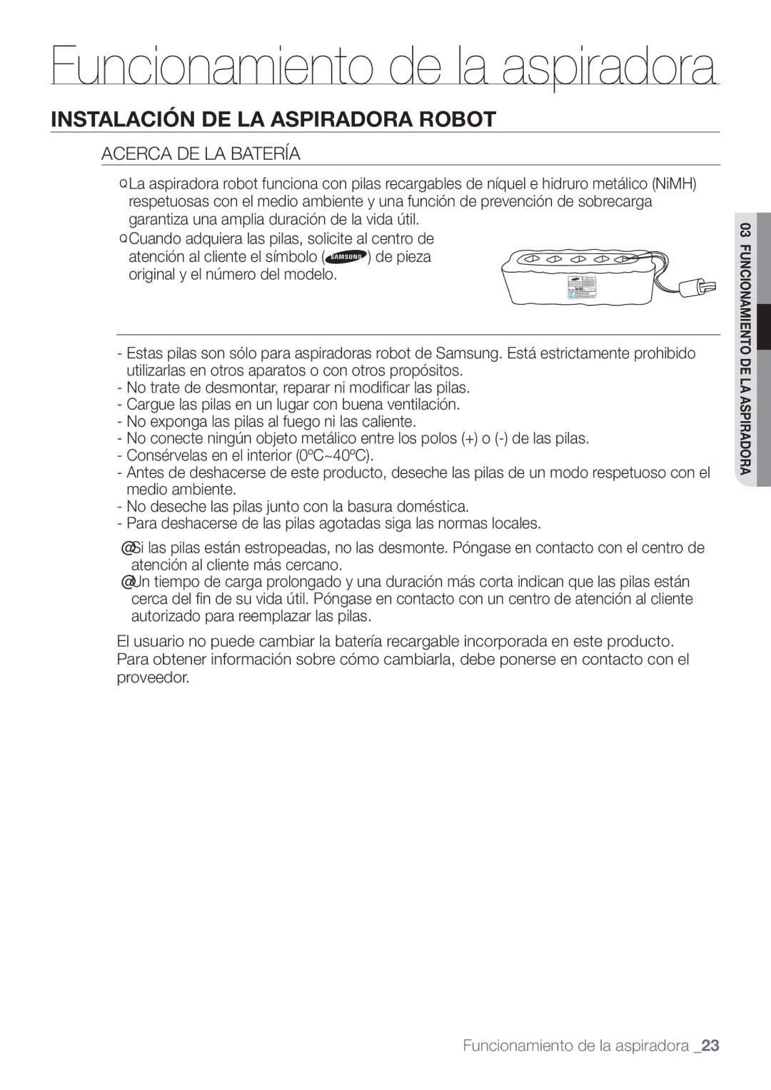 Samsung VCR8874T3B/XEE manual Acerca DE LA Batería 