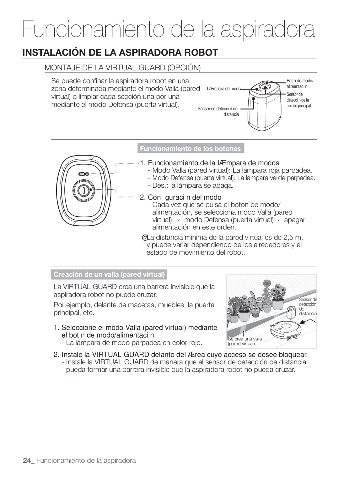 Samsung VCR8874T3B/XEE manual Montaje DE LA Virtual Guard Opción, Se puede conﬁ nar la aspiradora robot en una 