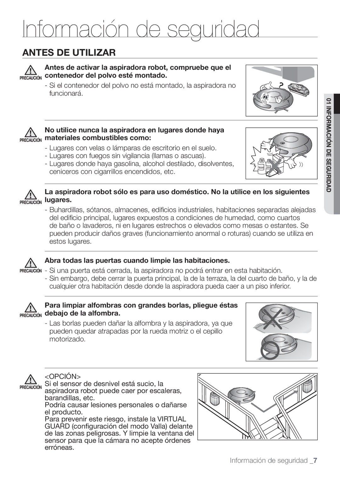 Samsung VCR8874T3B/XEE manual Antes DE Utilizar, Abra todas las puertas cuando limpie las habitaciones 