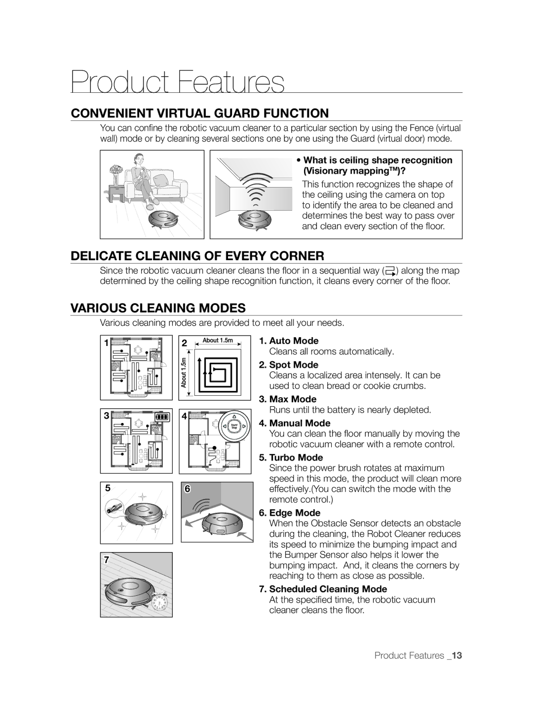 Samsung VCR8874T3B/XET manual Product Features, Convenient Virtual Guard Function, Delicate Cleaning of Every Corner 