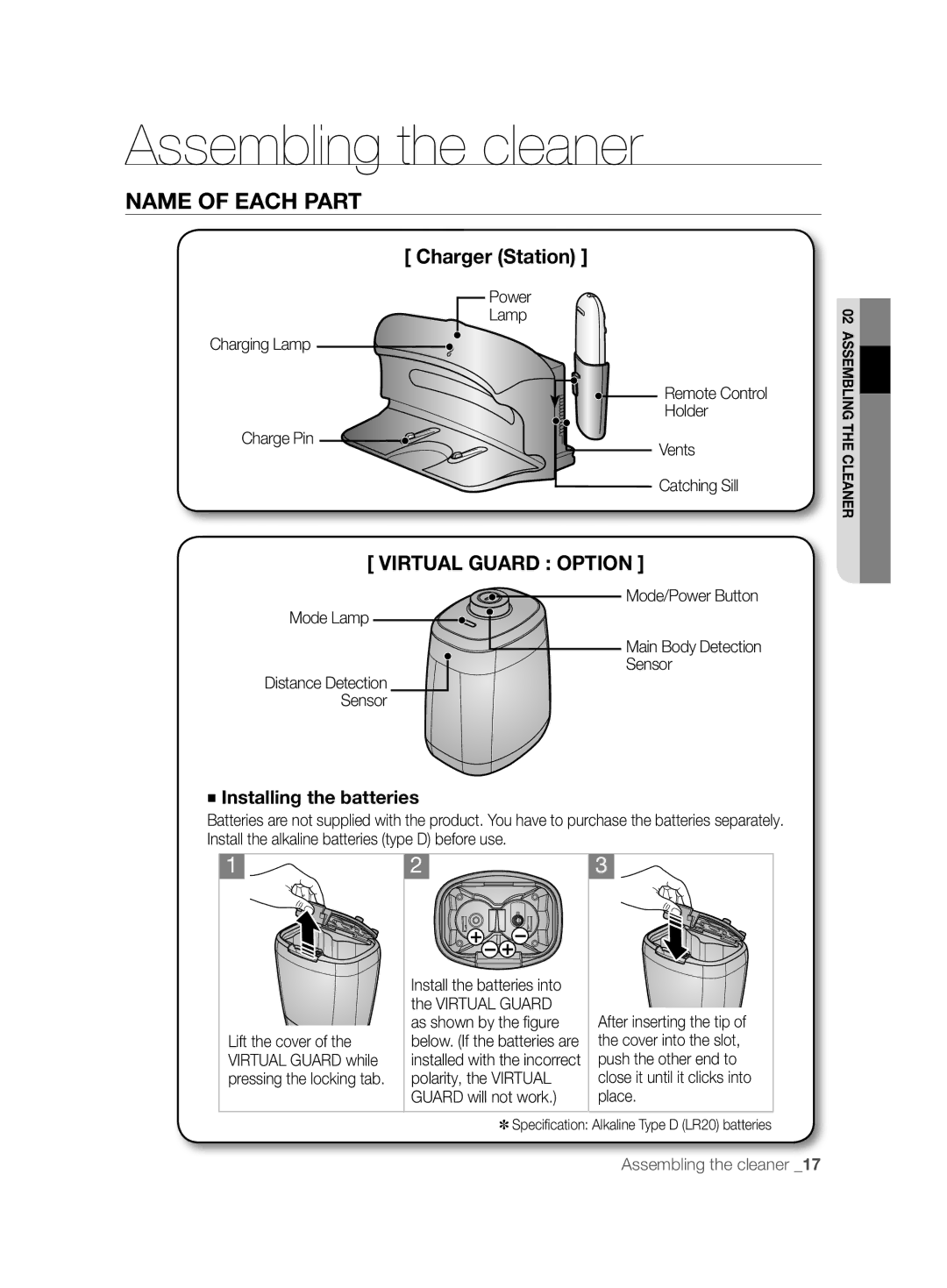 Samsung VCR8874T3B/XET manual Charger Station, Installing the batteries 