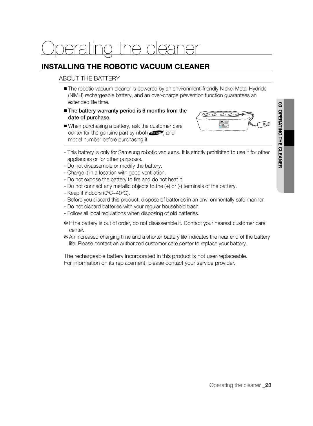 Samsung VCR8874T3B/XET manual About the Battery 