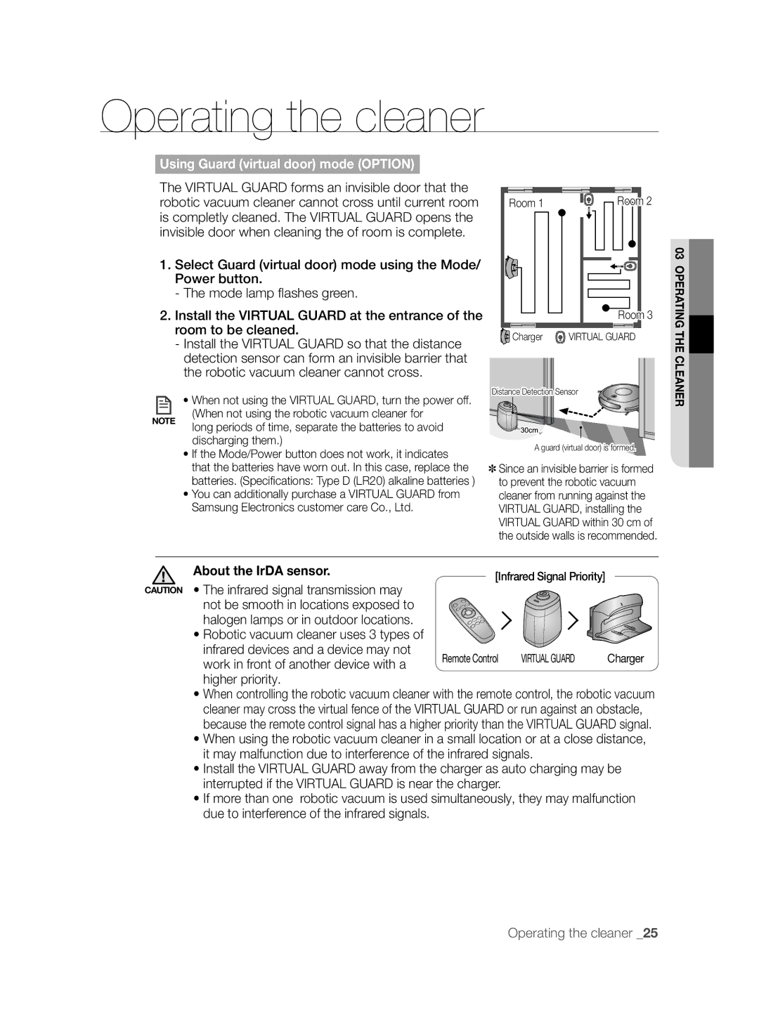 Samsung VCR8874T3B/XET manual Using Guard virtual door mode Option, About the IrDA sensor 