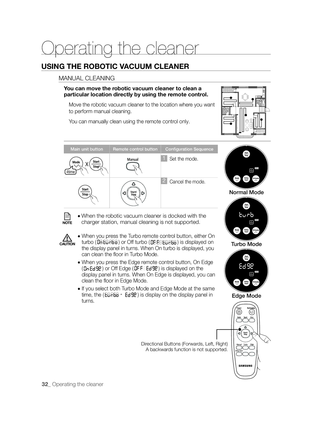 Samsung VCR8874T3B/XET manual Manual Cleaning, Can clean the ﬂ oor in Turbo Mode 