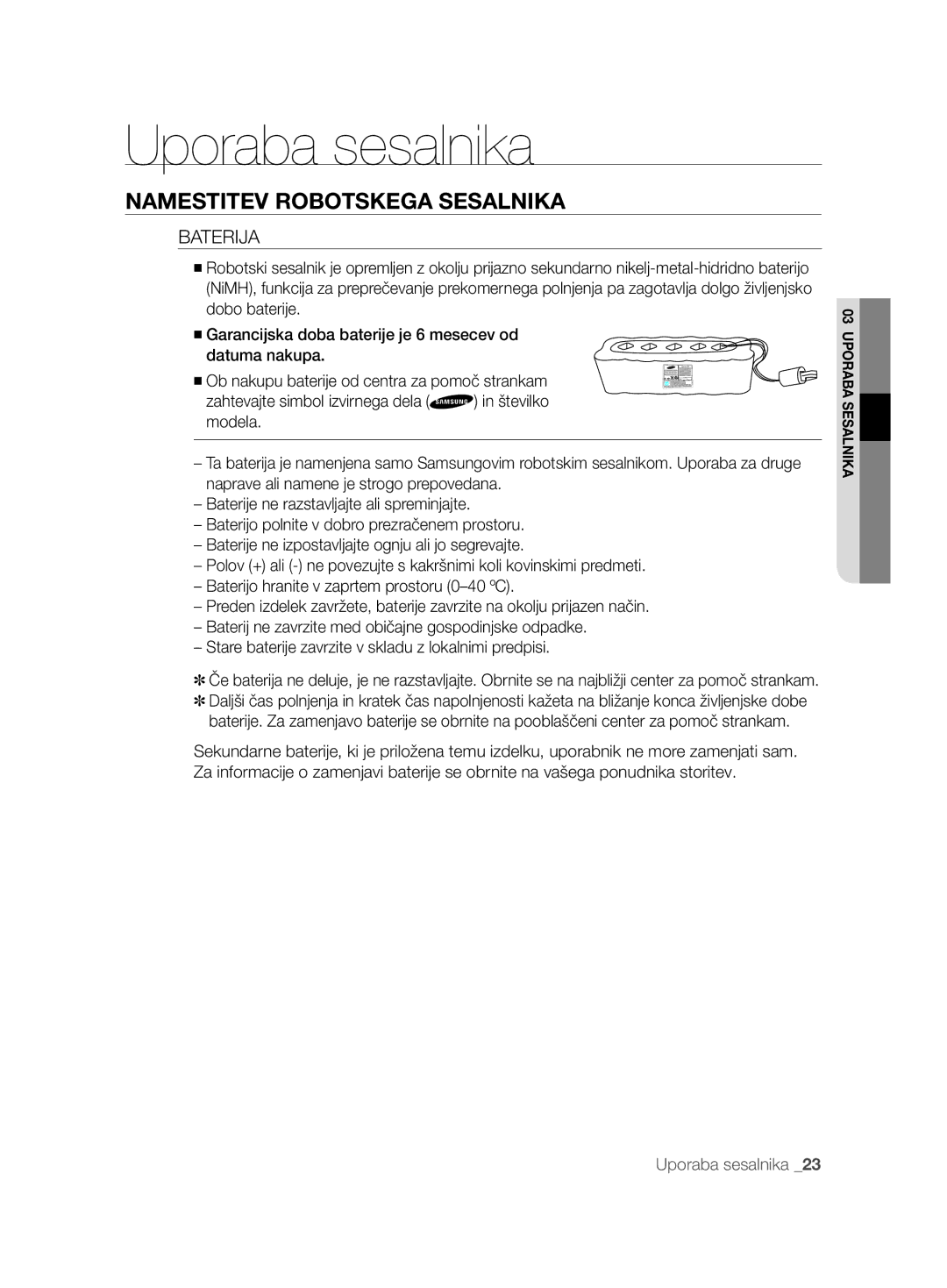 Samsung VCR8874T3B/XET manual Baterija 