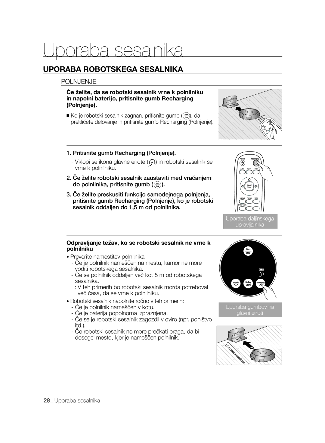 Samsung VCR8874T3B/XET manual Uporaba daljinskega Upravljalnika 