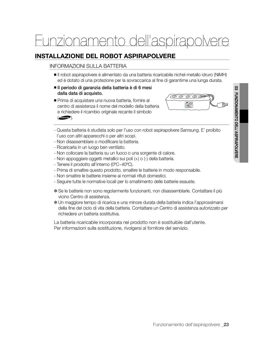 Samsung VCR8874T3B/XET manual Informazioni Sulla Batteria 