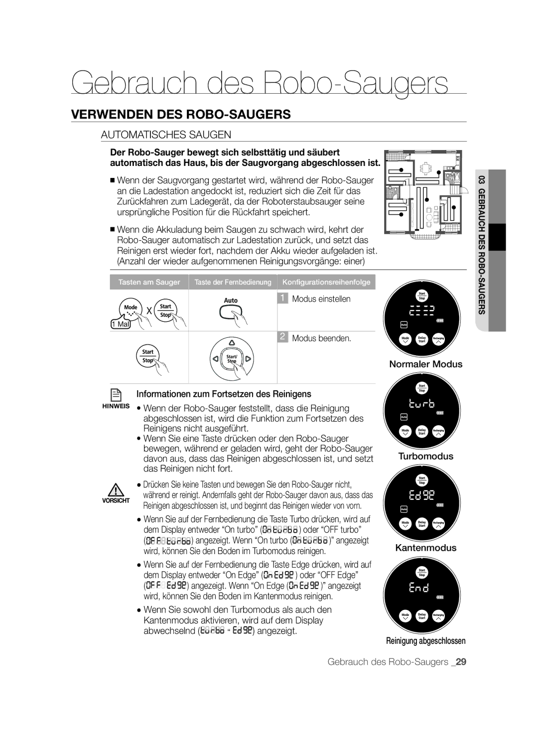 Samsung VCR8874T3B/XET manual Automatisches Saugen, Dem Display entweder On turbo oder OFF turbo 